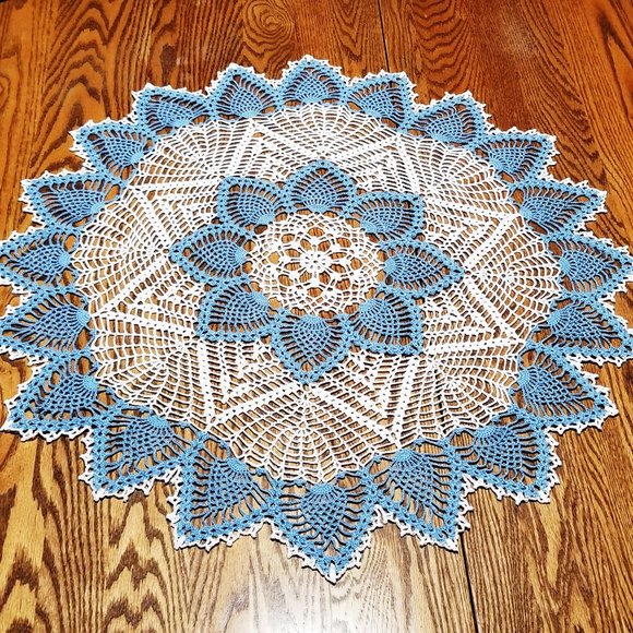 Hand Crafted Other - Vintage Style New Hand Crafted 29 1/2" Delft and White Pineapple Doily